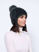 The Knit Mink Fur Hat with Fox Pom in Multiple Colors