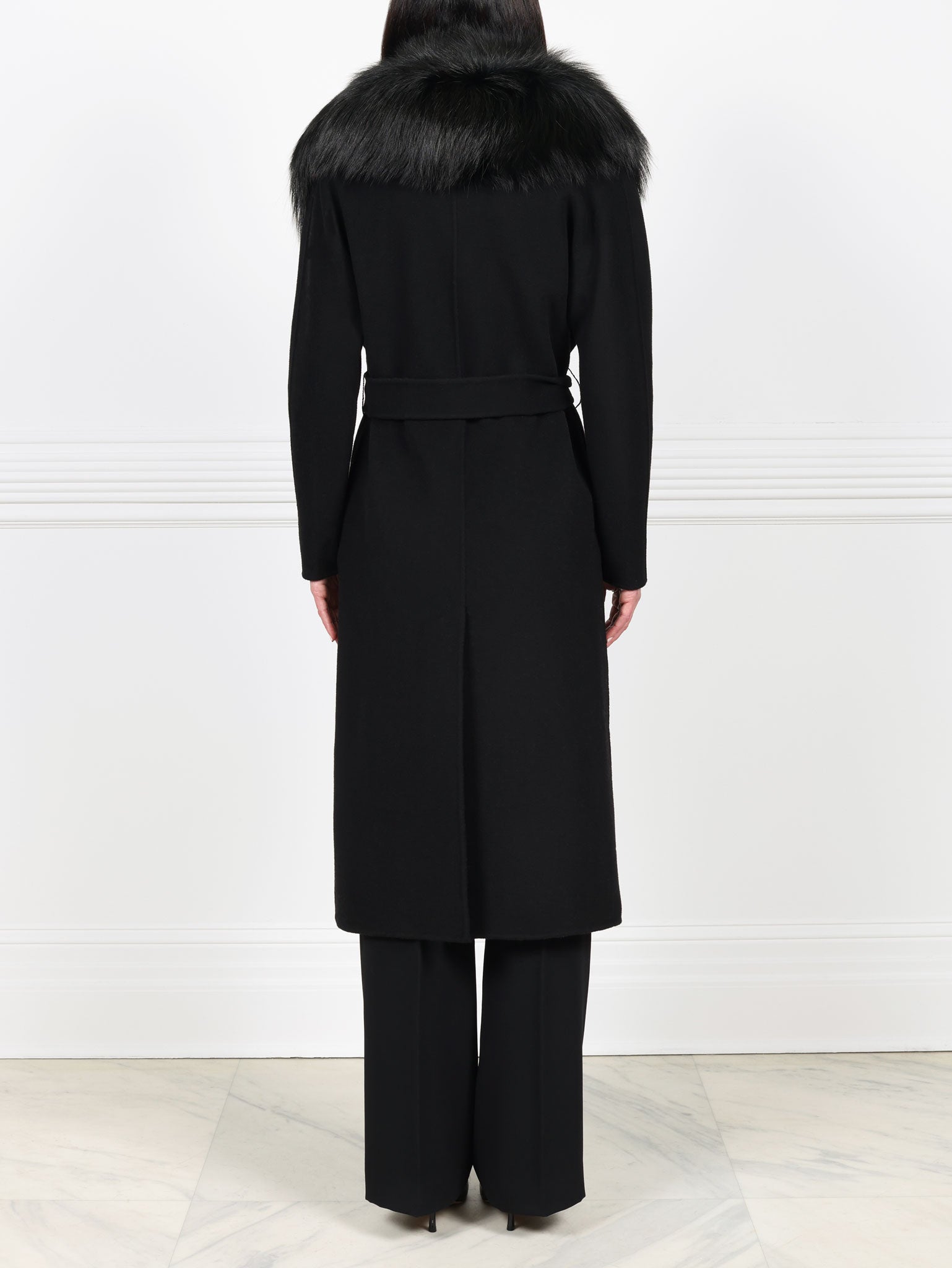 Double Face  Wool/Cashmere Blend Coat with Detachable Fox Collar