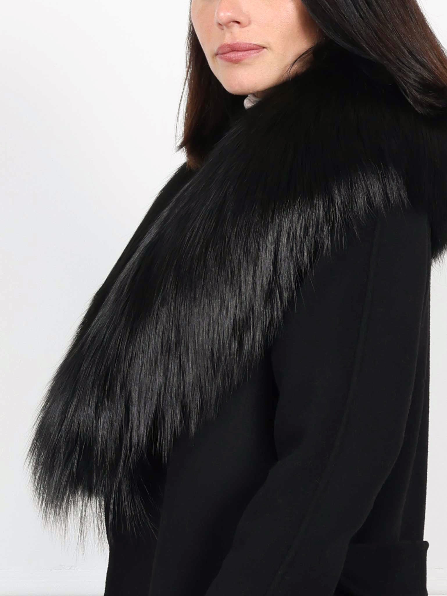 Double Face  Wool/Cashmere Blend Coat with Detachable Fox Collar