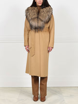 Double Face  Wool/Cashmere Blend Coat with Detachable Fox Collar