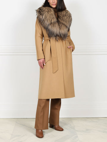 Double Face  Wool/Cashmere Blend Coat with Detachable Fox Collar