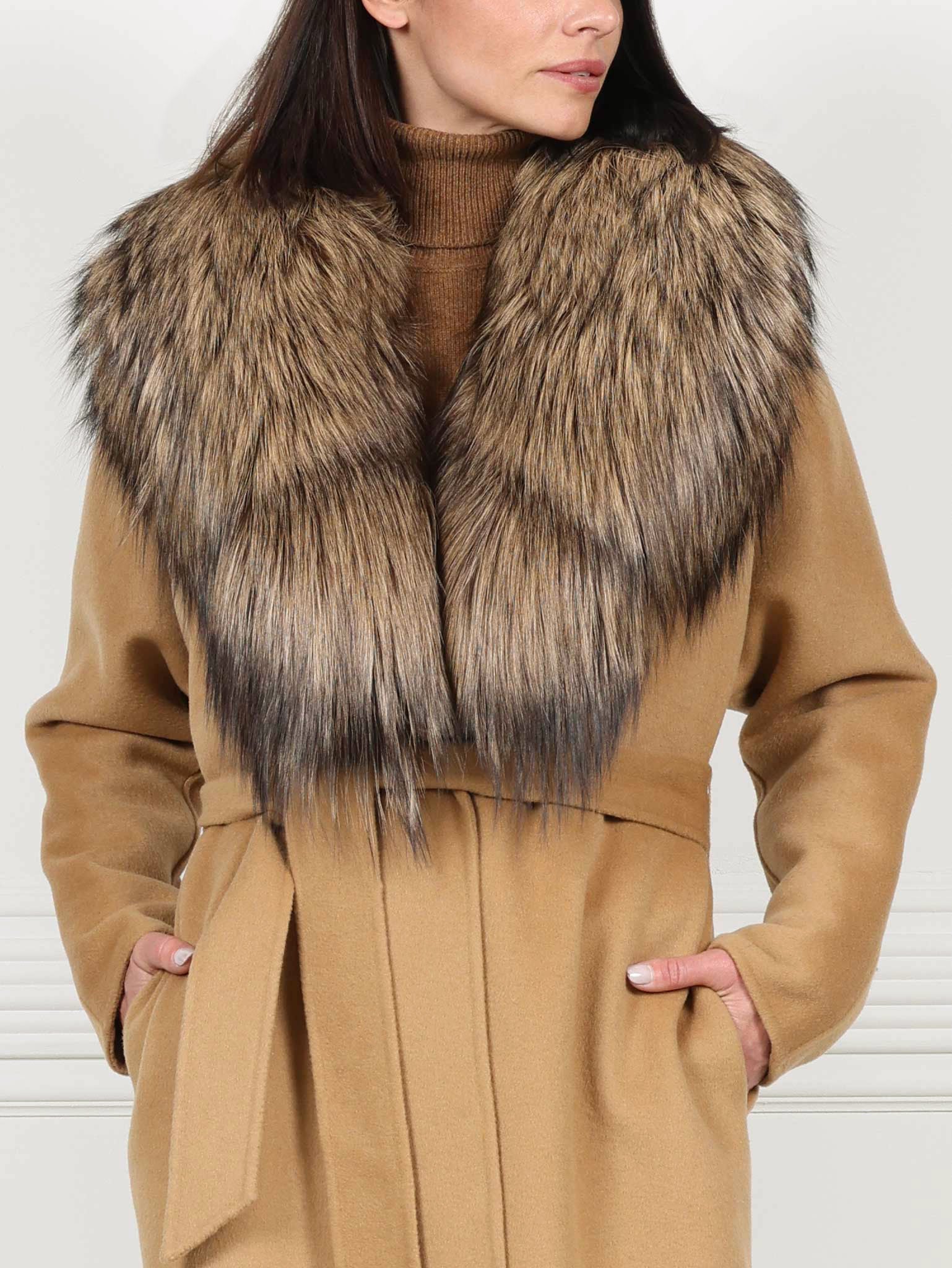 Double Face  Wool/Cashmere Blend Coat with Detachable Fox Collar