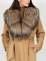 Double Face  Wool/Cashmere Blend Coat with Detachable Fox Collar