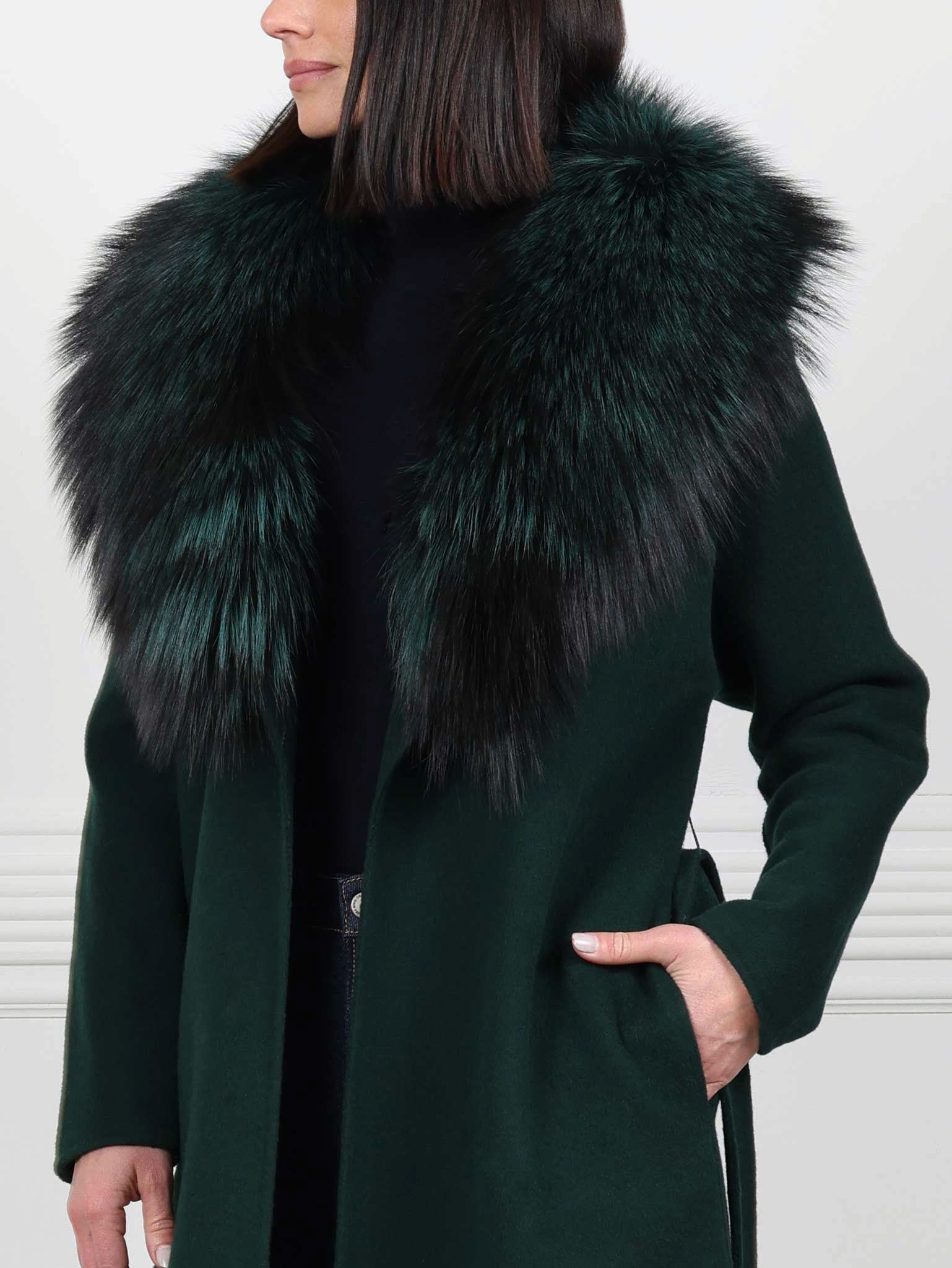 Double Face  Wool/Cashmere Blend Coat with Detachable Fox Collar