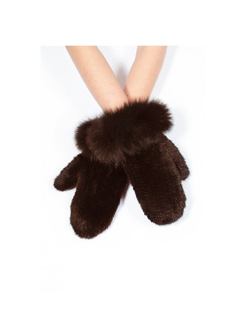 The Knitted Mink Mittens with Fox Trim