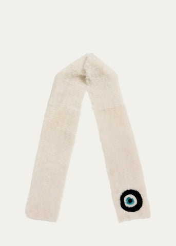 Ivory Shearling Scarf with Intarsia