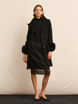 Wool and Cashmere Coat with Fox Cuff