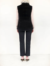 The Nina Zip Front Plucked Mink Fur Vest In Black