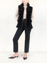 The Nina Zip Front Plucked Mink Fur Vest In Black