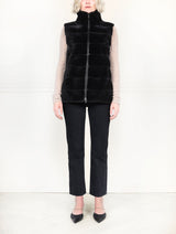 The Nina Zip Front Plucked Mink Fur Vest In Black