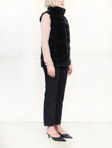 The Nina Zip Front Plucked Mink Fur Vest In Black