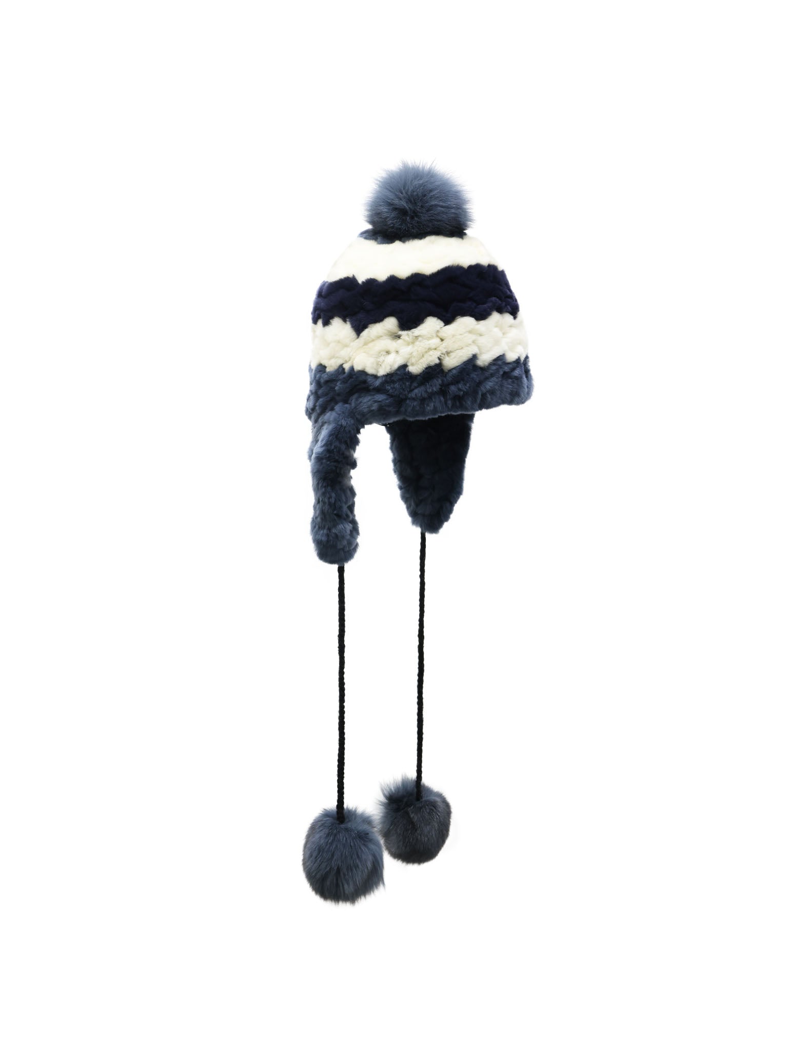Knitted Rex Rabbit Fur Striped Trapper Hat