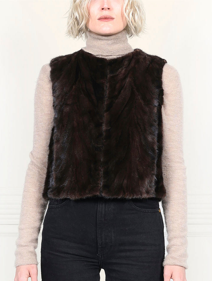 Chevron Upcycled Mink Vest in Brown and Tan