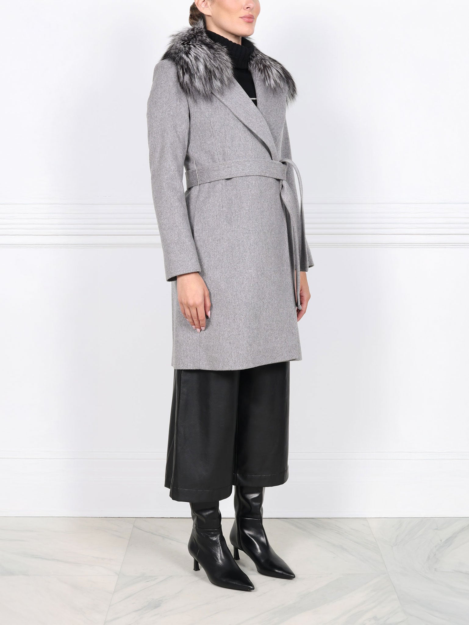 The Amal Wool Coat with  Fur Collar