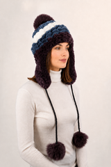 Knitted Rex Rabbit Fur Striped Trapper Hat