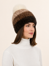 Striped Knitted Mink Hat with Pom