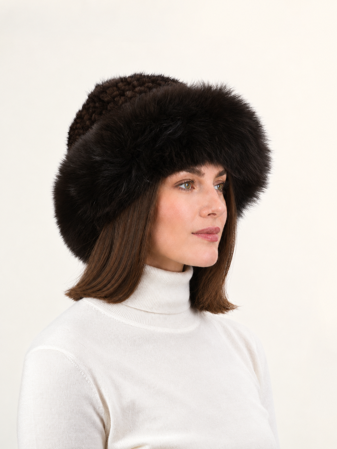 The Knit Mink Fur Hat with Fox Trim