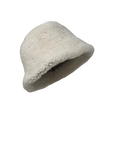 Curly Shearling Bucket Hat in Ivory