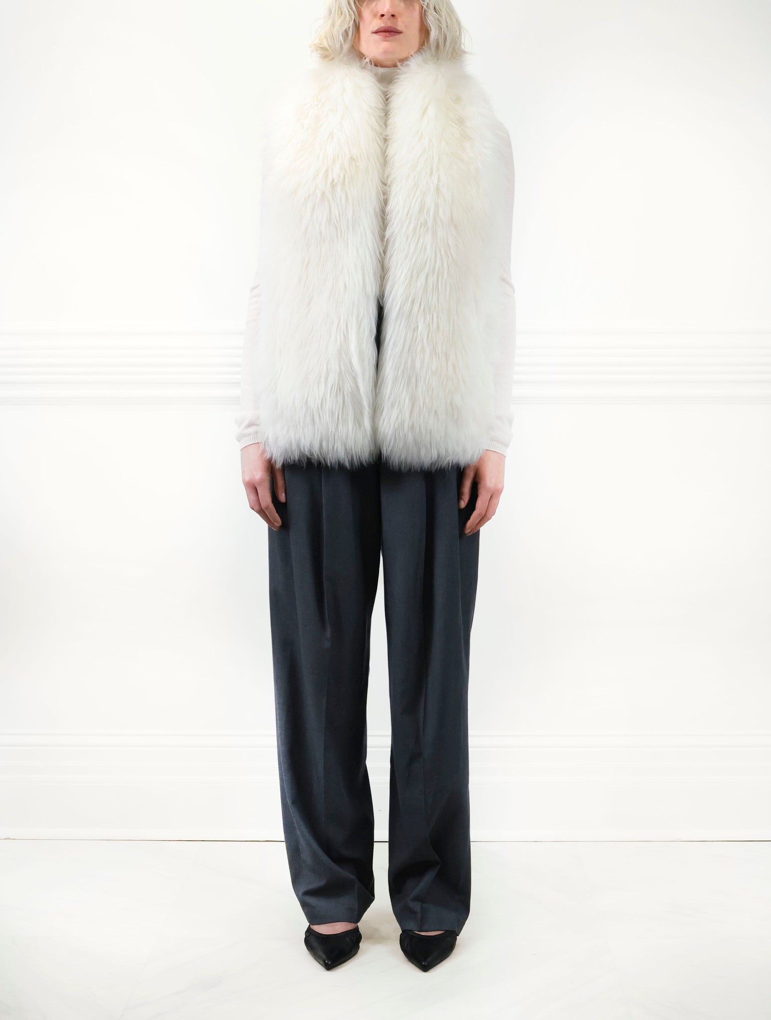 Cashmere Shearling Scarf in Ivory