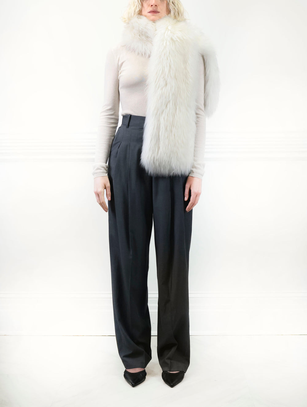 Cashmere Shearling Scarf in Ivory