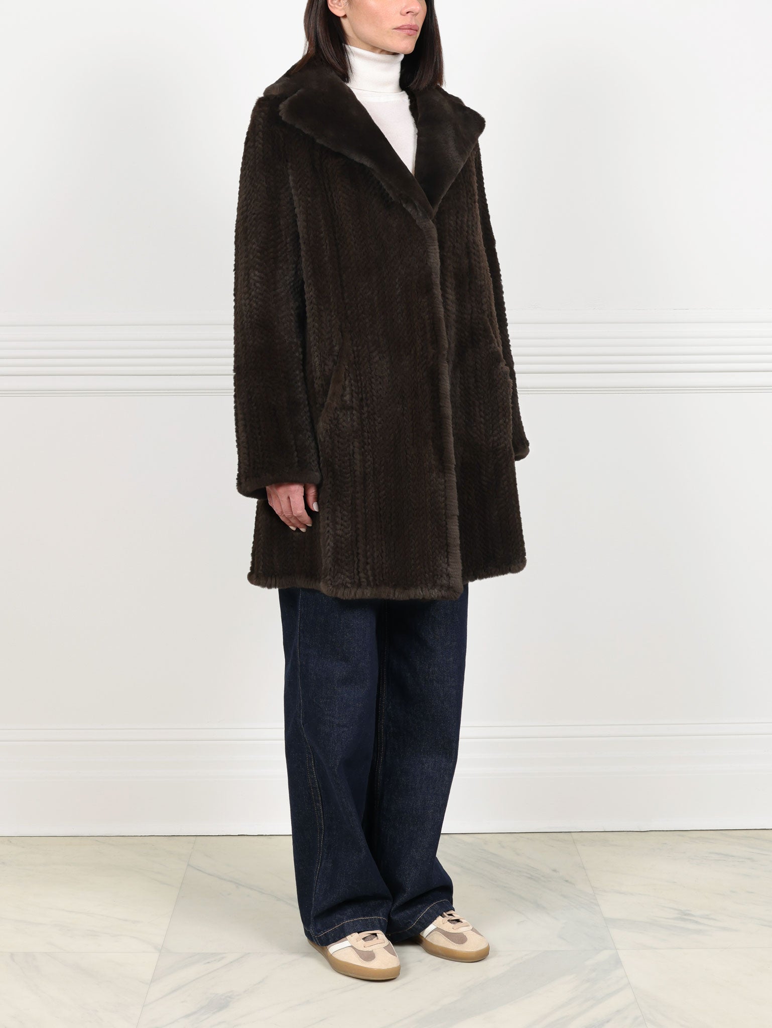 Knitted Mink Fur Coat in Brown