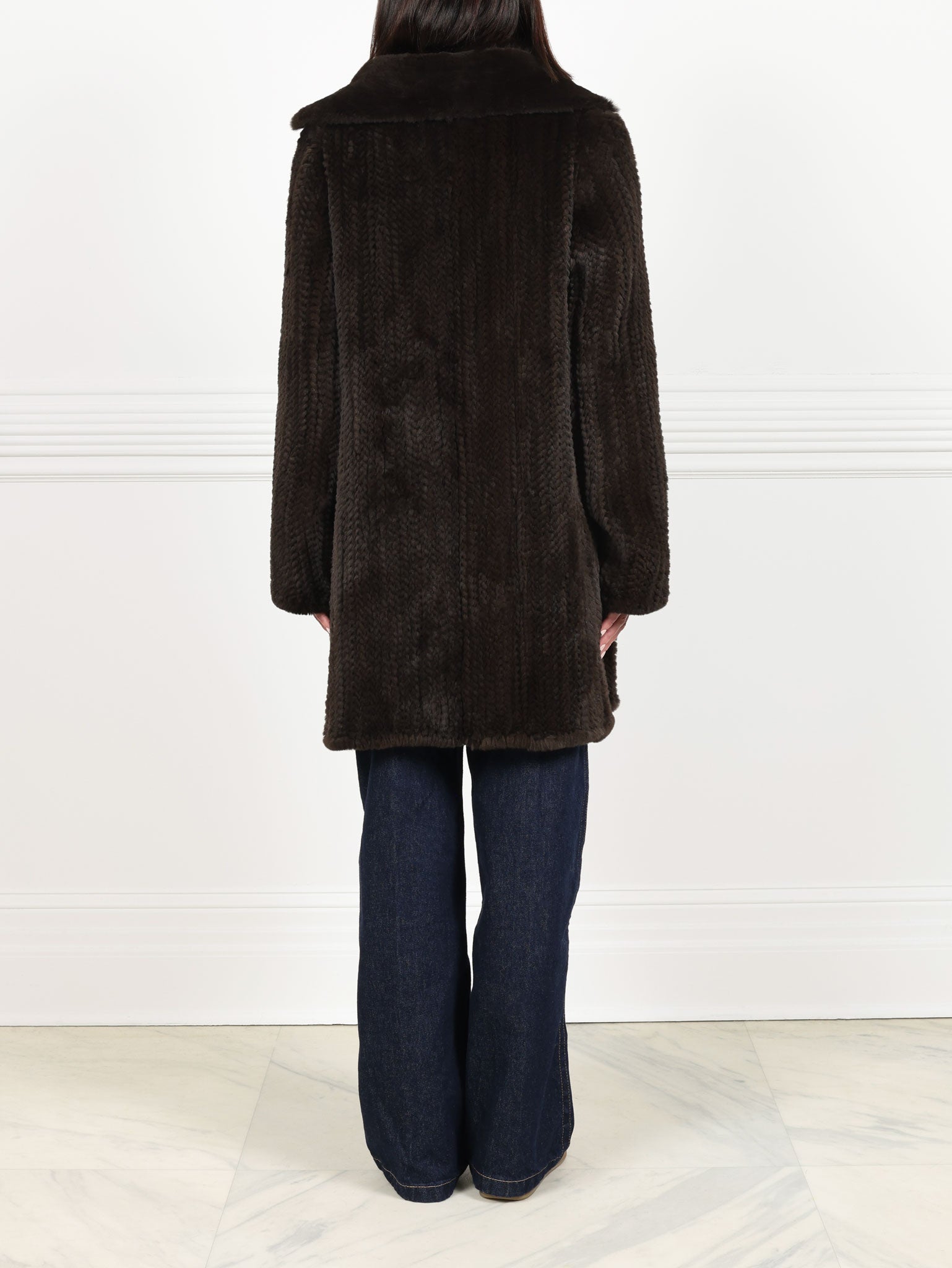 Knitted Mink Fur Coat in Brown