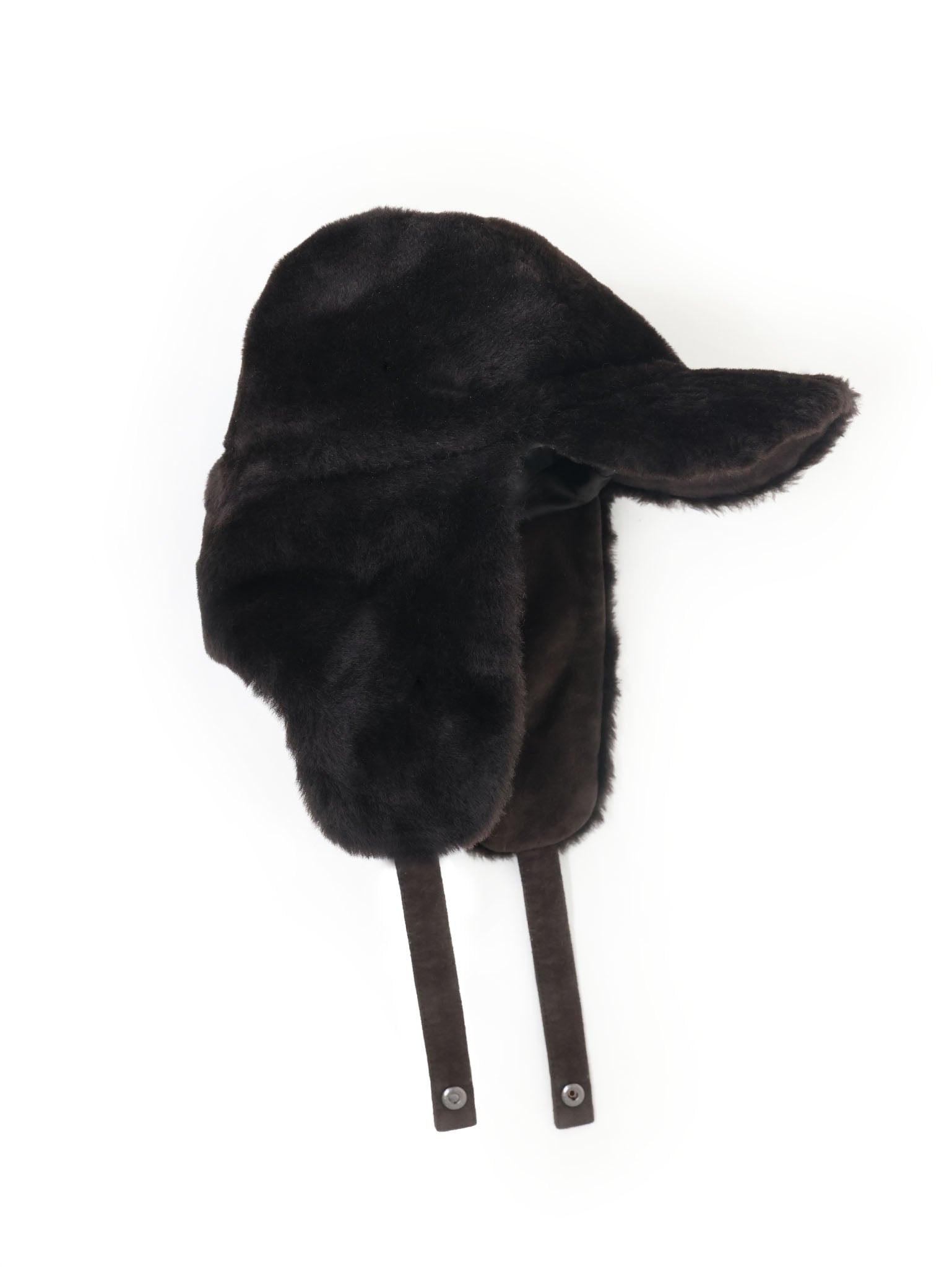 Shearling Baseball Trapper with Leather Strap