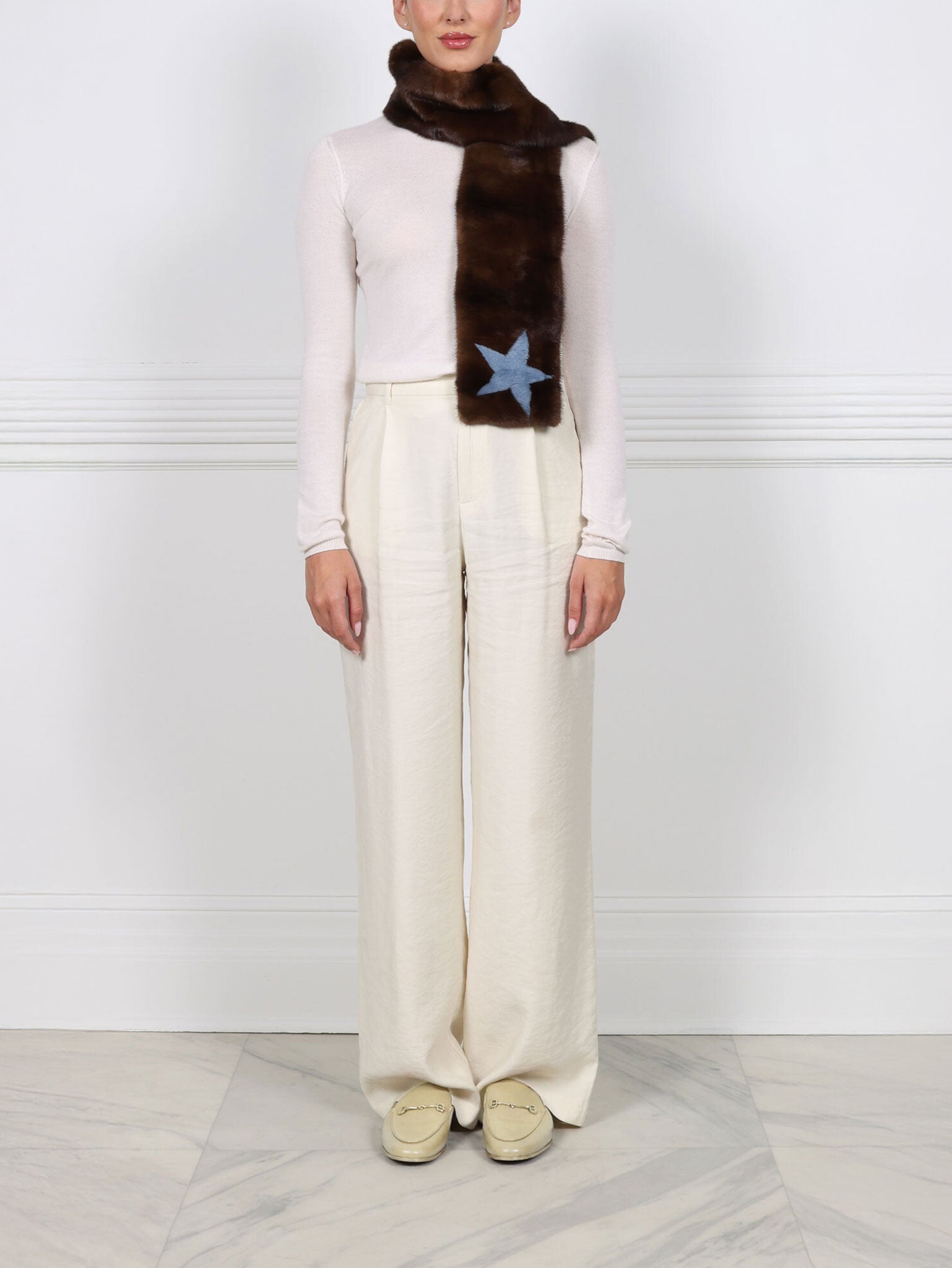 The Star Mahogany Mink Fur Intarsia Scarf