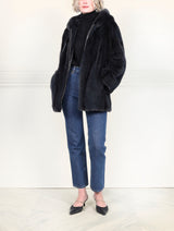 Grey Cross hooded mink jacket
with zipper