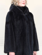 Grey Cross hooded mink jacket
with zipper
