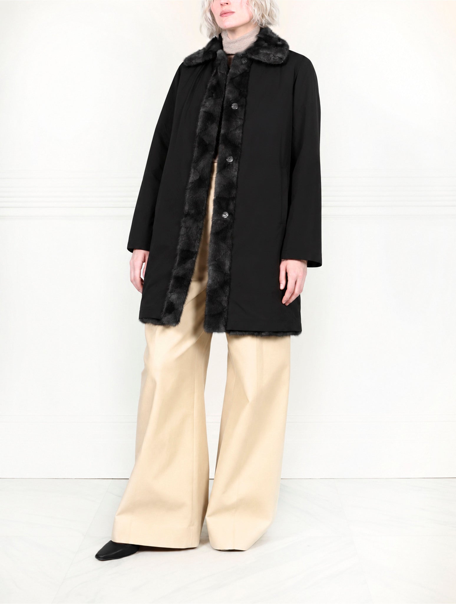 The Fen Upcycled Reversible Mink Coat in Black