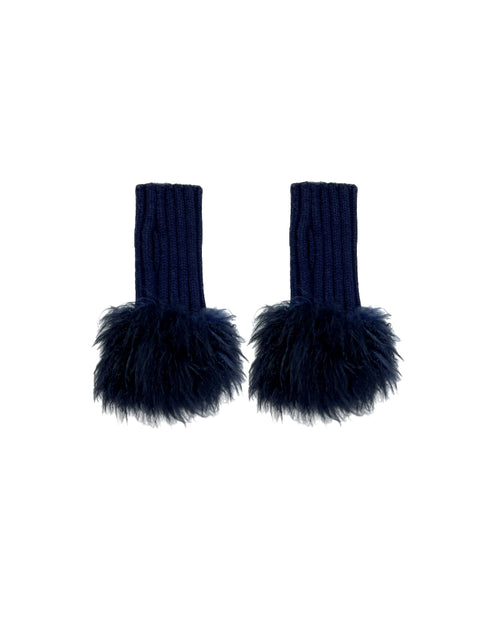 Knitted Wool Fingerless Gloves with Shearling Trim