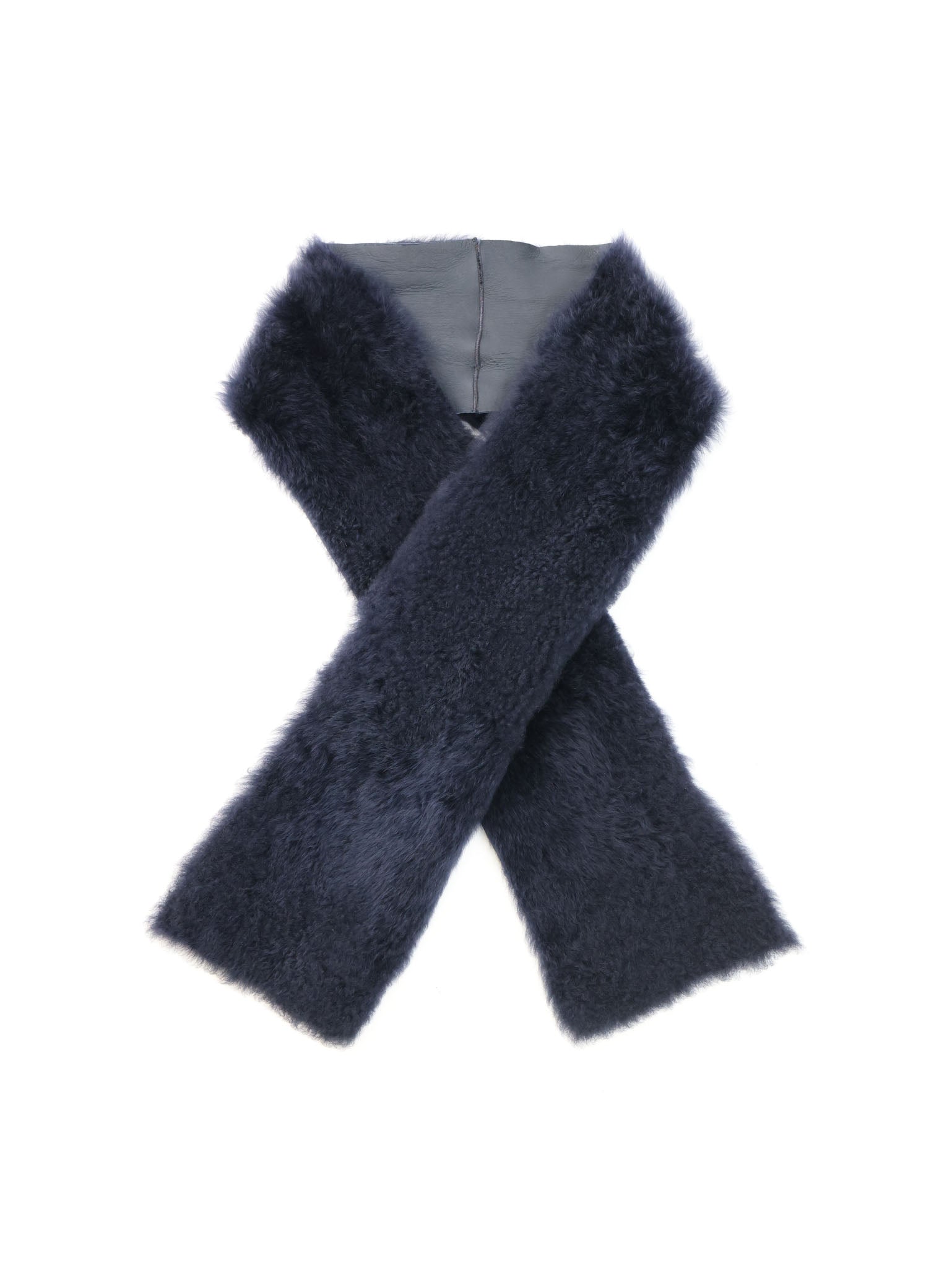 Cashmere Shearling Raw Edge Scarf in Navy