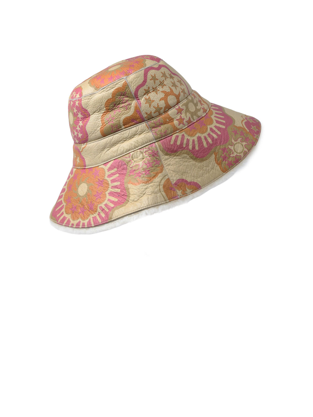 Fantastic Flowers Printed Reversible Shearling Bucket Hat Designed by Zandra Rhodes