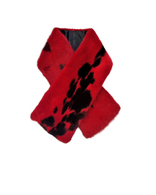 Jaguar Printed Flared Mink Fur Scarf in Red