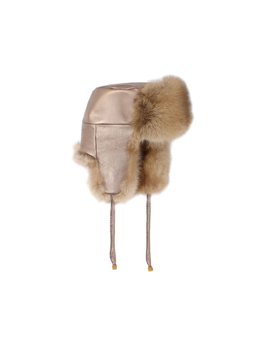 Golden Sable and Metallic Leather Trapper Hat
