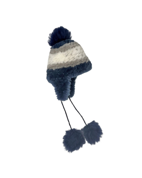 Color Blocked Knitted Shearling Trapper Hat with Poms