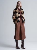 The  Tan and Brown Mosaic Mink Upcycled Jacket