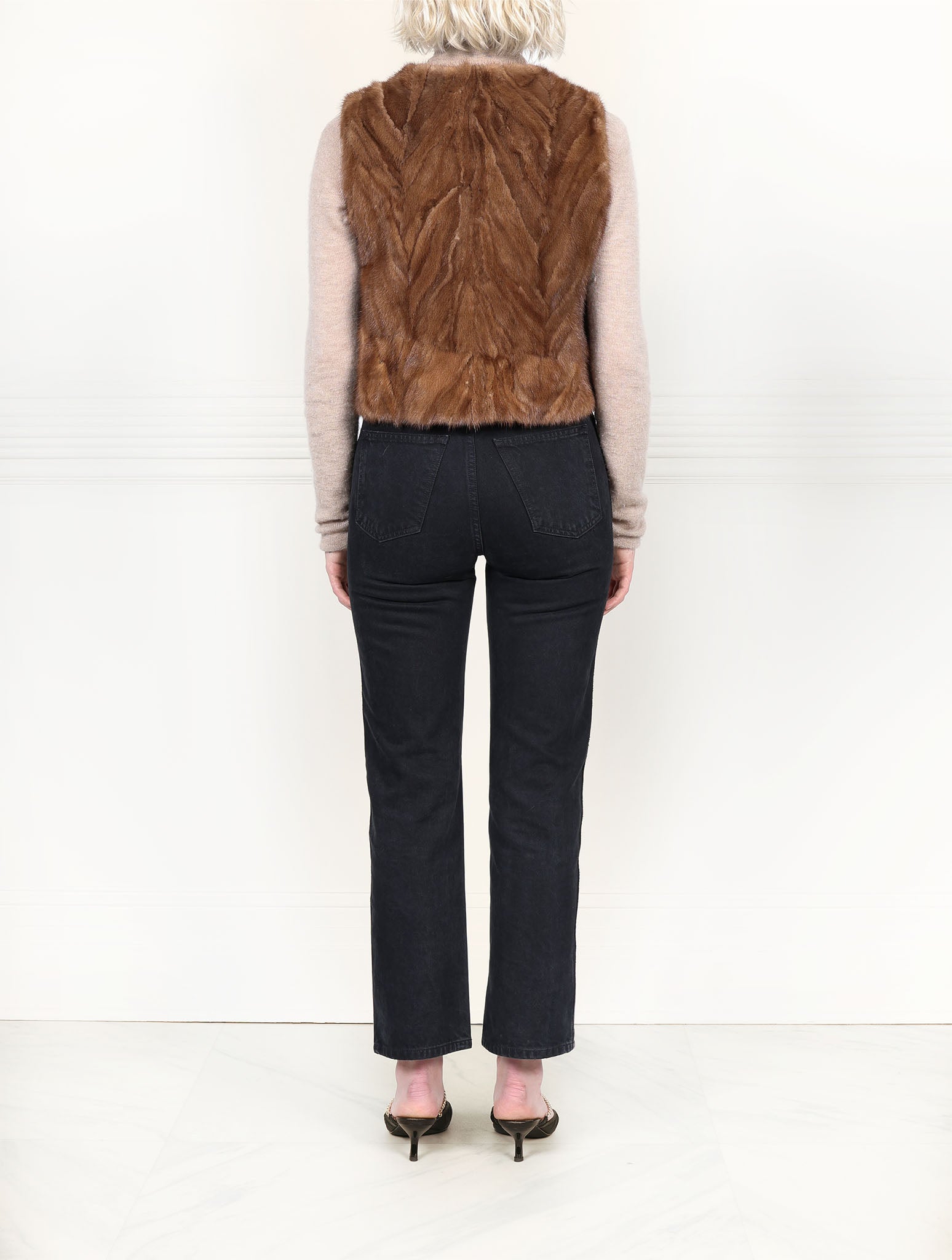 Chevron Upcycled Mink Vest in Brown and Tan
