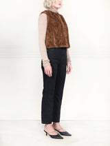 Chevron Upcycled Mink Vest in Brown and Tan