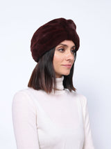 Sheared Burgundy Mink Fur Headpiece