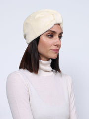 Sheared Fur Headpiece in Black and Ivory