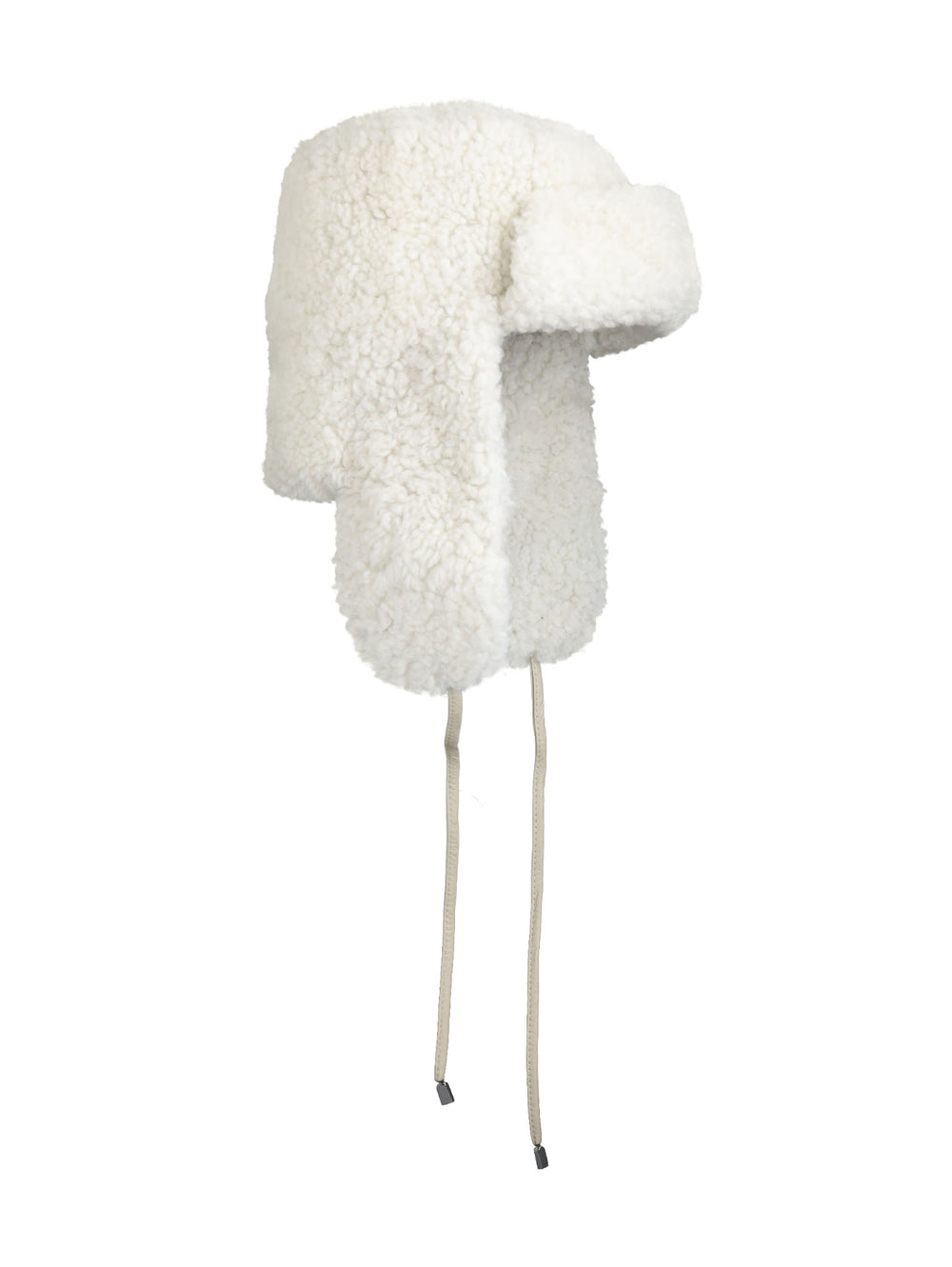 Curly Shearling Trapper Hat in Ivory