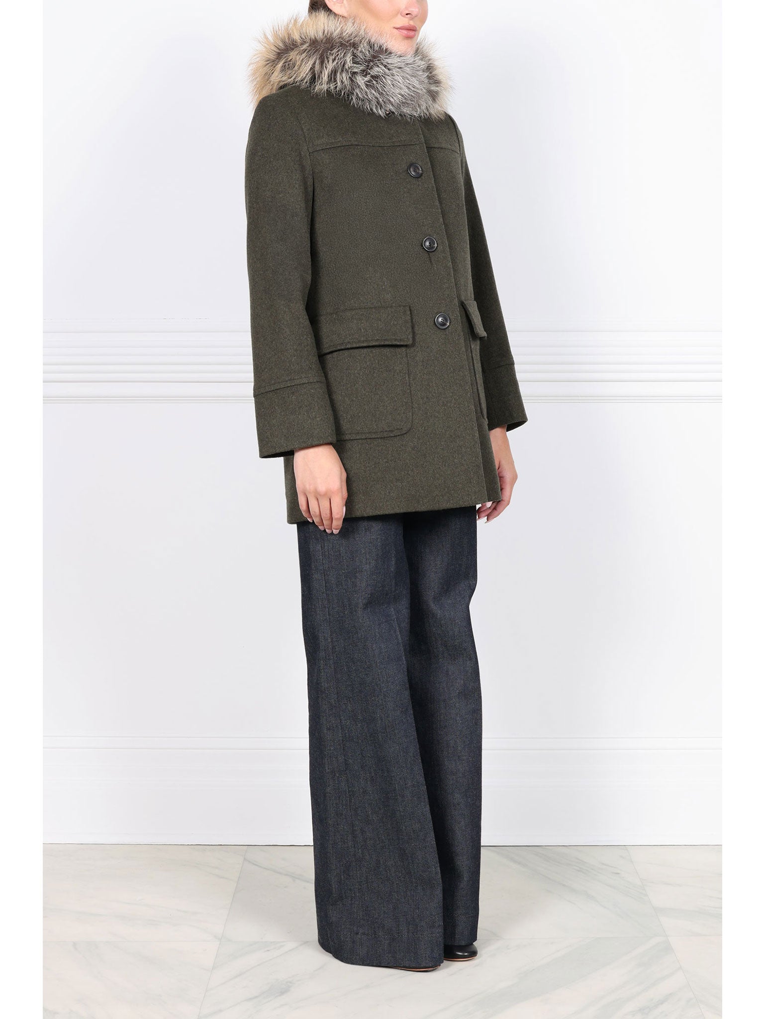 The Easton Loden Wool Coat with Fur Trim