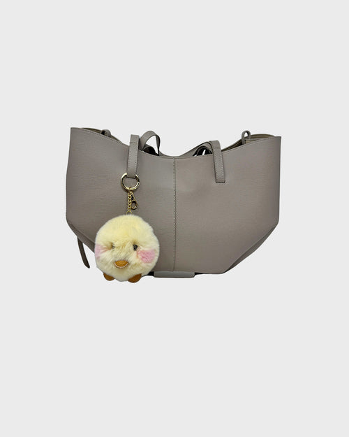 Chick Bag Charm Key Ring Made of Rex Rabbit