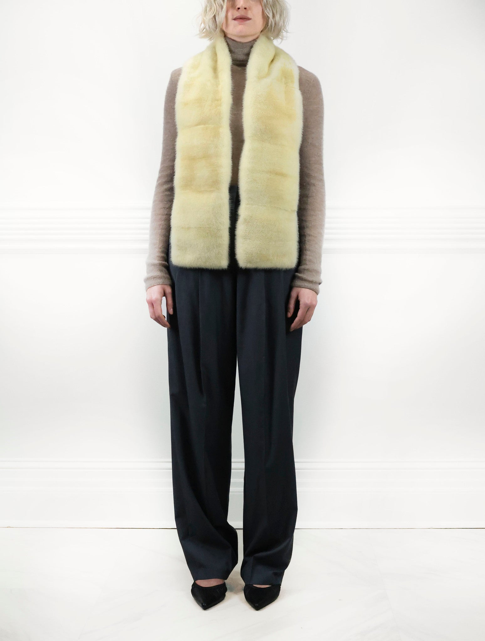Yellow Mink Scarf with Printed Lining