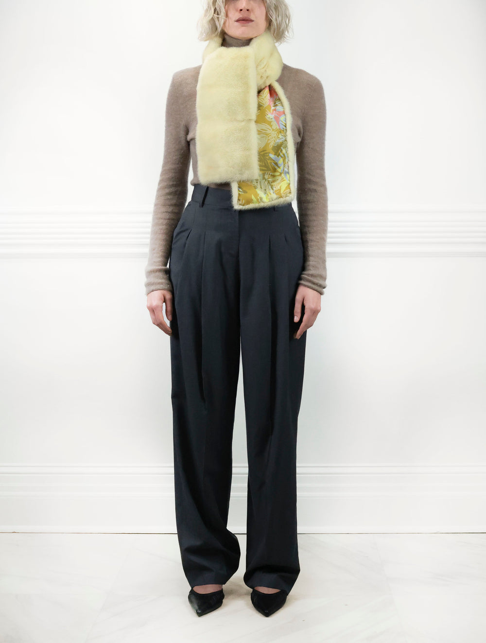 Yellow Mink Scarf with Printed Lining