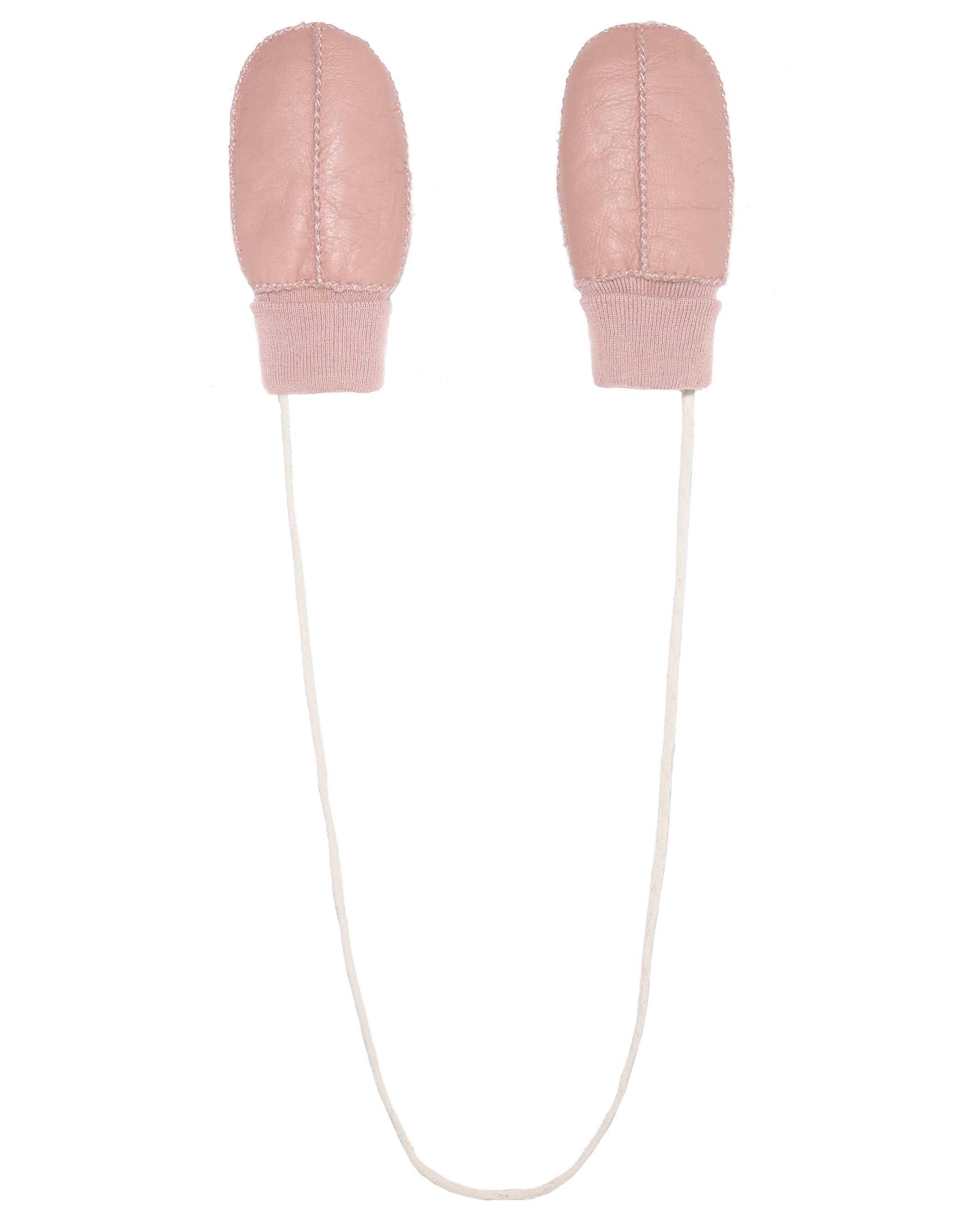 Children's Shearling Mittens with String pink | Pologeorgis