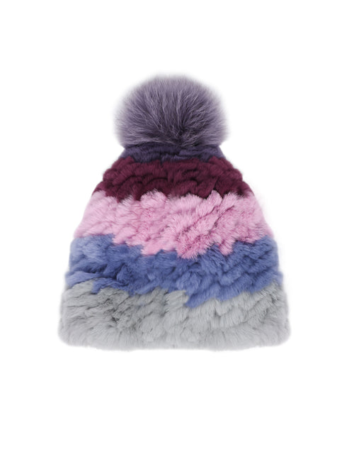 Color Blocked Knitted Fur Hat