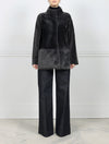 The Mae Shearling Jacket in Dark Grey and Black